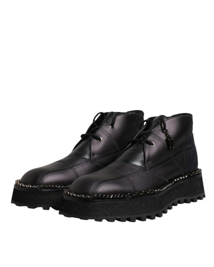 Dolce & Gabbana Black Leather Lace Up Ankle Boots Shoes