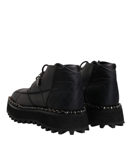 Dolce & Gabbana Black Leather Lace Up Ankle Boots Shoes