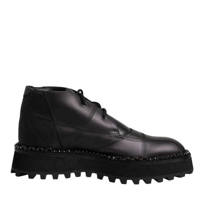 Dolce & Gabbana Black Leather Lace Up Ankle Boots Shoes