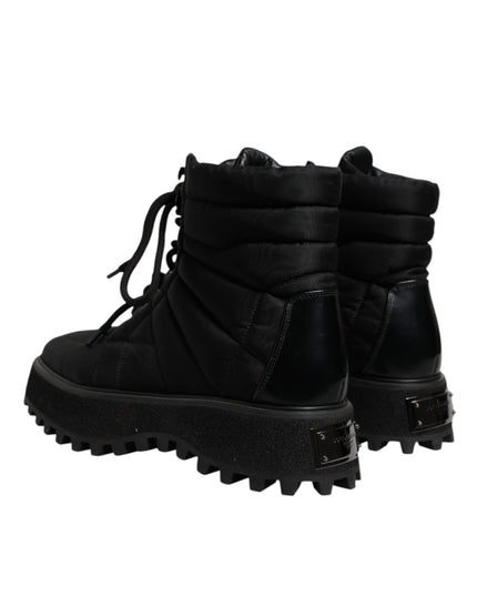 Dolce & Gabbana Black Padded Mid Calf Lace Up Boots Shoes