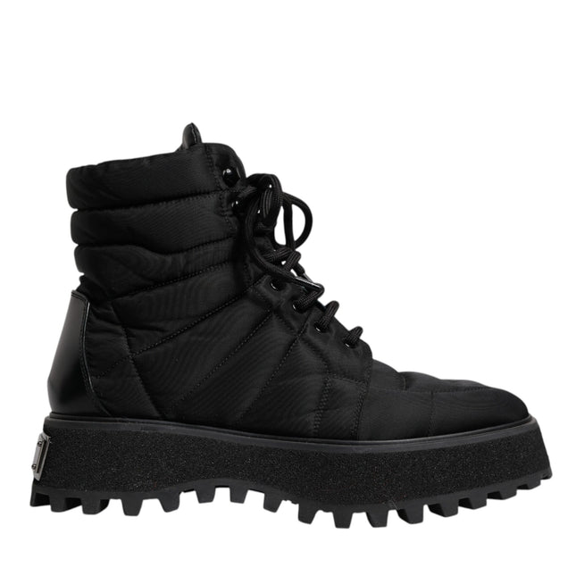 Dolce & Gabbana Black Padded Mid Calf Lace Up Boots Shoes
