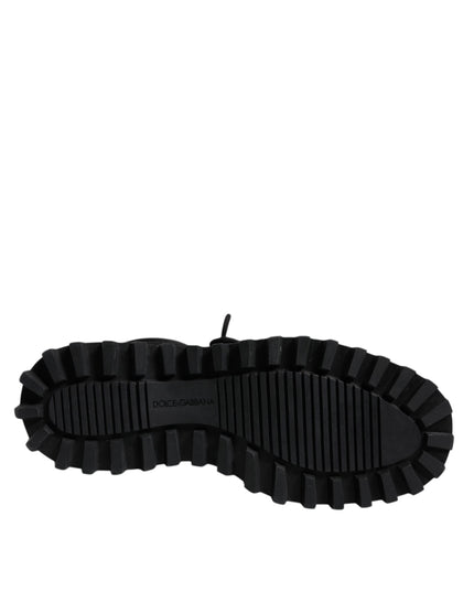 Dolce & Gabbana Black Padded Mid Calf Lace Up Boots Shoes