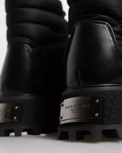 Dolce & Gabbana Black Padded Mid Calf Lace Up Boots Shoes