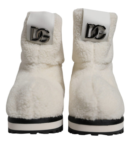 Dolce & Gabbana White Plush Logo Padded Mid Calf Boots Shoes