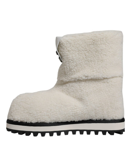 Dolce & Gabbana White Plush Logo Padded Mid Calf Boots Shoes