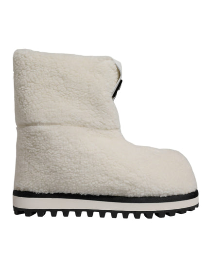 Dolce & Gabbana White Plush Logo Padded Mid Calf Boots Shoes