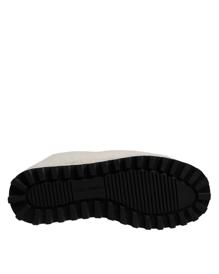 Dolce & Gabbana White Plush Logo Padded Mid Calf Boots Shoes