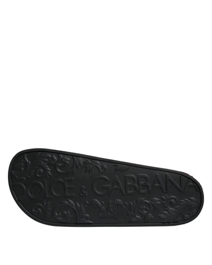 Dolce & Gabbana Black Leather Slides Sandals Beachwear Shoes