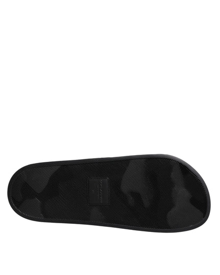 Dolce & Gabbana Black Divers Leather Flats Slides Sandals Beachwear Shoes