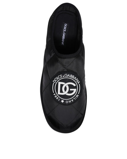 Dolce & Gabbana Black Nylon Quilted Logo Patch Sandals Slides Shoes