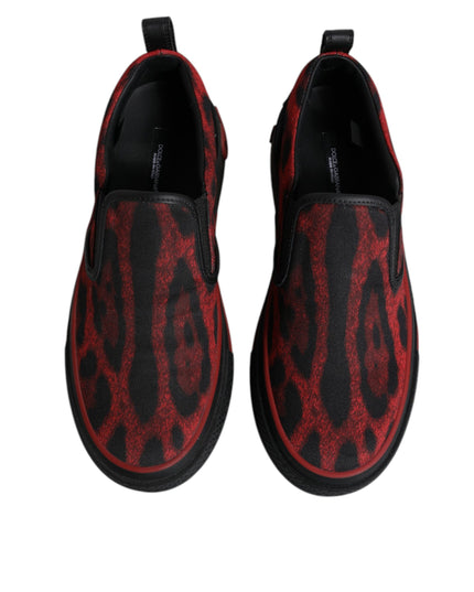 Dolce & Gabbana Red Black Leopard Cotton Men Low Top Sneakers Shoes
