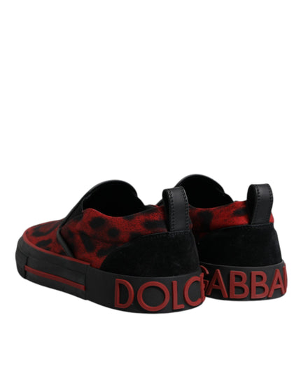 Dolce & Gabbana Red Black Leopard Cotton Men Low Top Sneakers Shoes