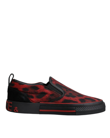 Dolce & Gabbana Red Black Leopard Cotton Men Low Top Sneakers Shoes