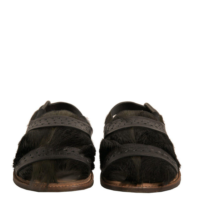 Dolce & Gabbana Green Gazelle Hair Leather Flats Sandals Shoes