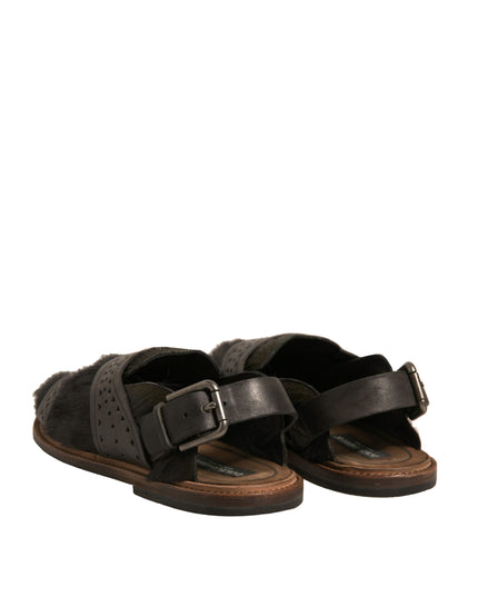 Dolce & Gabbana Green Gazelle Hair Leather Flats Sandals Shoes