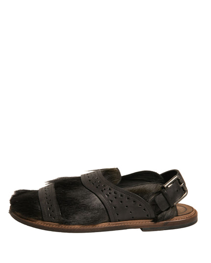 Dolce & Gabbana Green Gazelle Hair Leather Flats Sandals Shoes