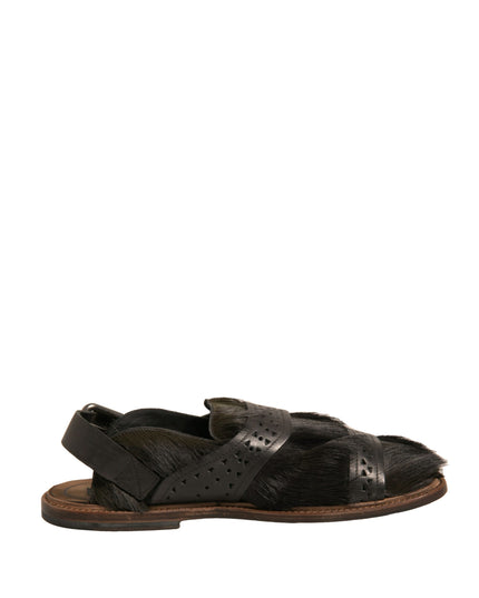 Dolce & Gabbana Green Gazelle Hair Leather Flats Sandals Shoes