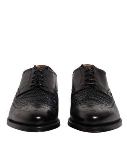Dolce & Gabbana Black Leather Derby Wingtip Lace Up Formal Dress Shoes