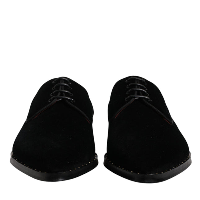 Dolce & Gabbana Black Velvet Cotton Lace Up Derby Shoes