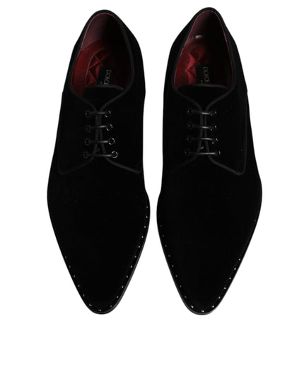 Dolce & Gabbana Black Velvet Cotton Lace Up Derby Shoes