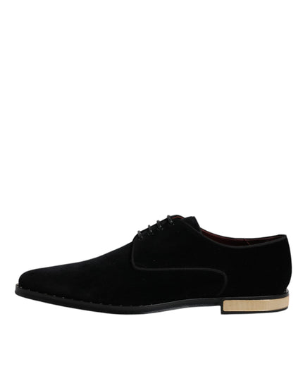 Dolce & Gabbana Black Velvet Cotton Lace Up Derby Shoes