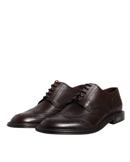 Dolce & Gabbana Brown Leather Derby Wingtip Lace Up Formal Dress Shoes