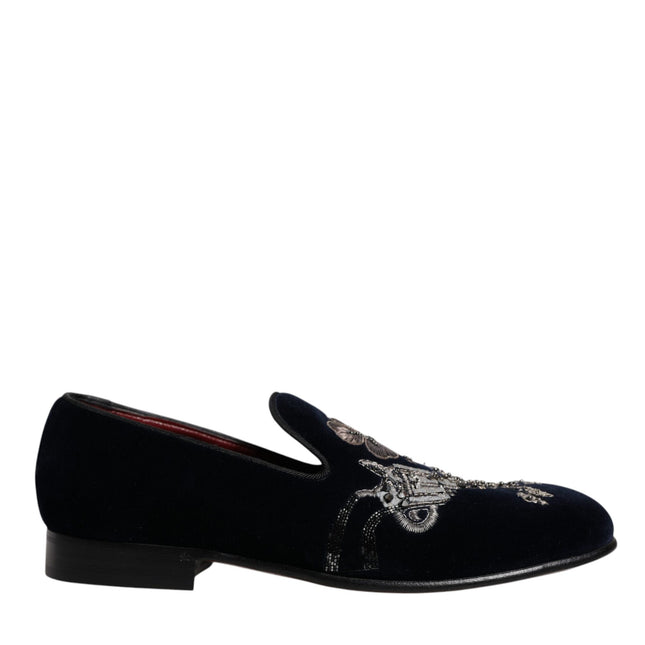 Dolce & Gabbana Black Velvet Floral Gun Loafers Dress Shoes