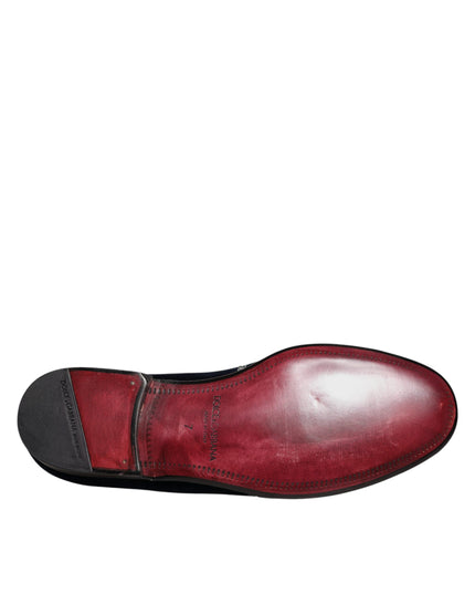 Dolce & Gabbana Black Velvet Floral Gun Loafers Dress Shoes