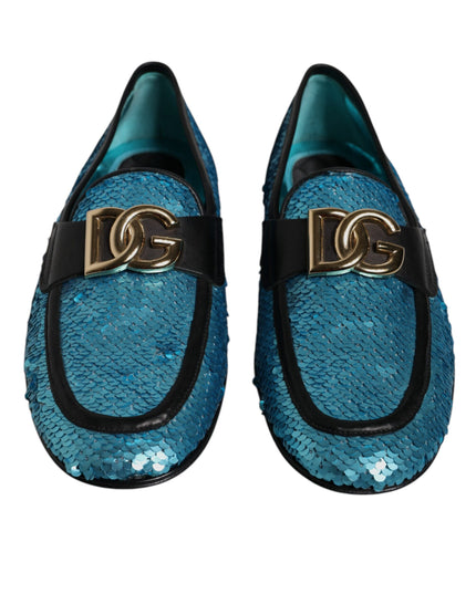Dolce & Gabbana Blue Sequined Loafers Formal Dress Shoes
