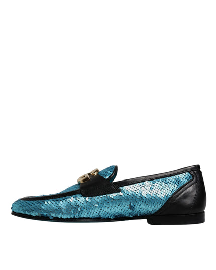 Dolce & Gabbana Blue Sequined Loafers Formal Dress Shoes