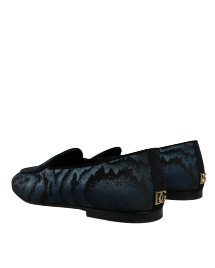 Dolce & Gabbana Blue Black Flats Men Loafers Dress Shoes