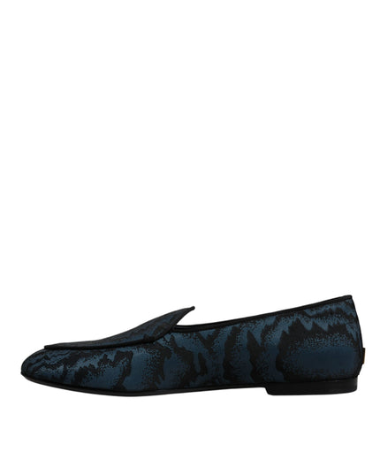Dolce & Gabbana Blue Black Flats Men Loafers Dress Shoes