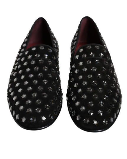 Dolce & Gabbana Black Crystal Embellished Loafers Dress Shoes