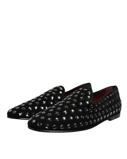 Dolce & Gabbana Black Crystal Embellished Loafers Dress Shoes