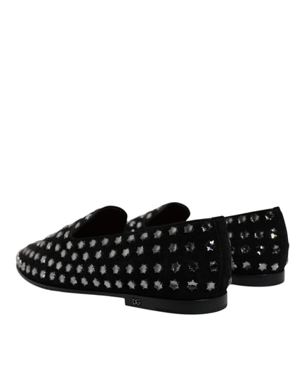 Dolce & Gabbana Black Crystal Embellished Loafers Dress Shoes