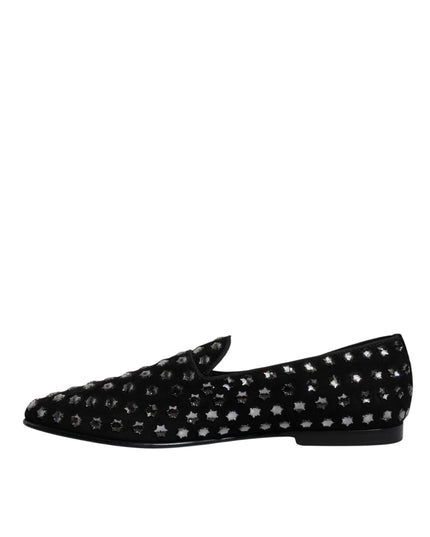 Dolce & Gabbana Black Crystal Embellished Loafers Dress Shoes