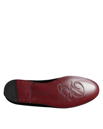 Dolce & Gabbana Black Velvet Crystal Crown Loafers Formal Dress Shoes