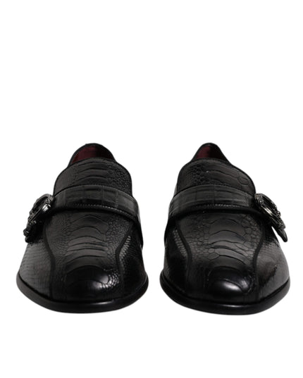 Dolce & Gabbana Black Exotic Leather DG Logo Loafers Formal Dress Shoes