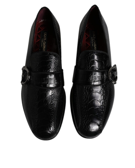 Dolce & Gabbana Black Exotic Leather DG Logo Loafers Formal Dress Shoes