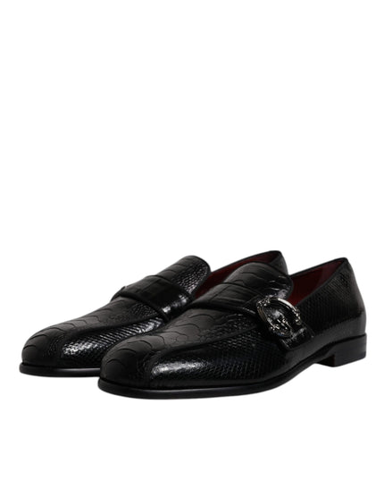Dolce & Gabbana Black Exotic Leather DG Logo Loafers Formal Dress Shoes