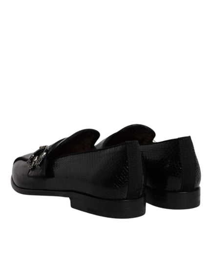 Dolce & Gabbana Black Exotic Leather DG Logo Loafers Formal Dress Shoes