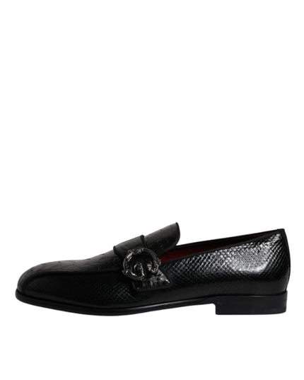 Dolce & Gabbana Black Exotic Leather DG Logo Loafers Formal Dress Shoes
