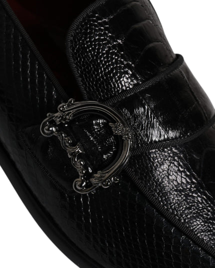 Dolce & Gabbana Black Exotic Leather DG Logo Loafers Formal Dress Shoes