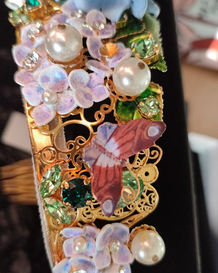 Dolce & Gabbana Gold Crystal Purple Hortensia Headband Crown Diadem
