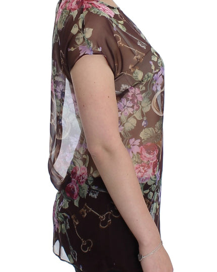 Dolce & Gabbana Black Key Floral Print Silk Blouse T-shirt