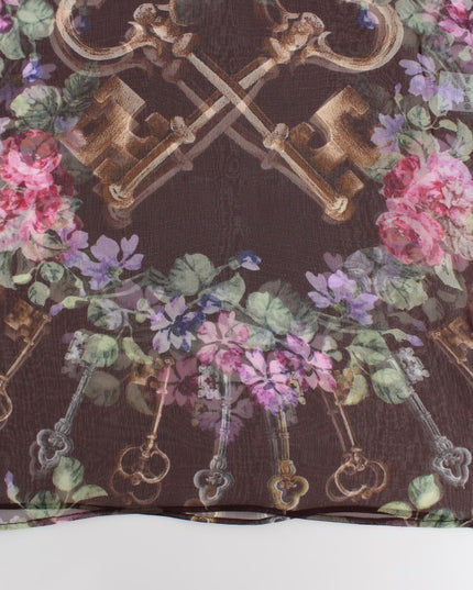 Dolce & Gabbana Black Key Floral Print Silk Blouse T-shirt