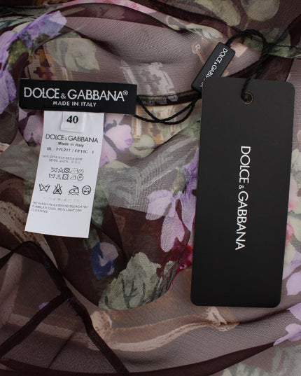 Dolce & Gabbana Black Key Floral Print Silk Blouse T-shirt