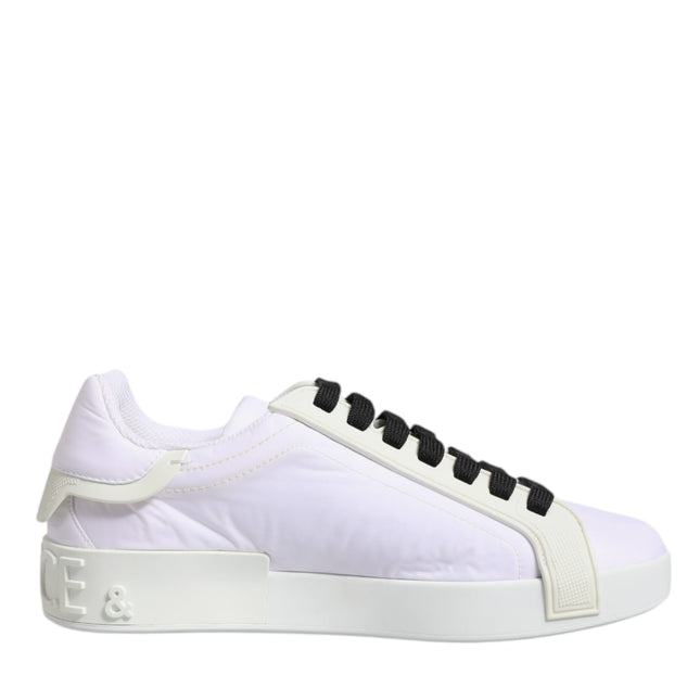Dolce & Gabbana White Nylon Leather Low Top Sneakers Shoes