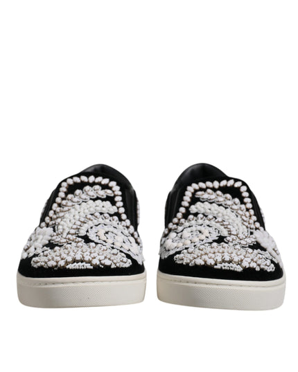 Dolce & Gabbana Black Embellished London Men Slip On Shoes