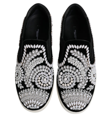 Dolce & Gabbana Black Embellished London Men Slip On Shoes